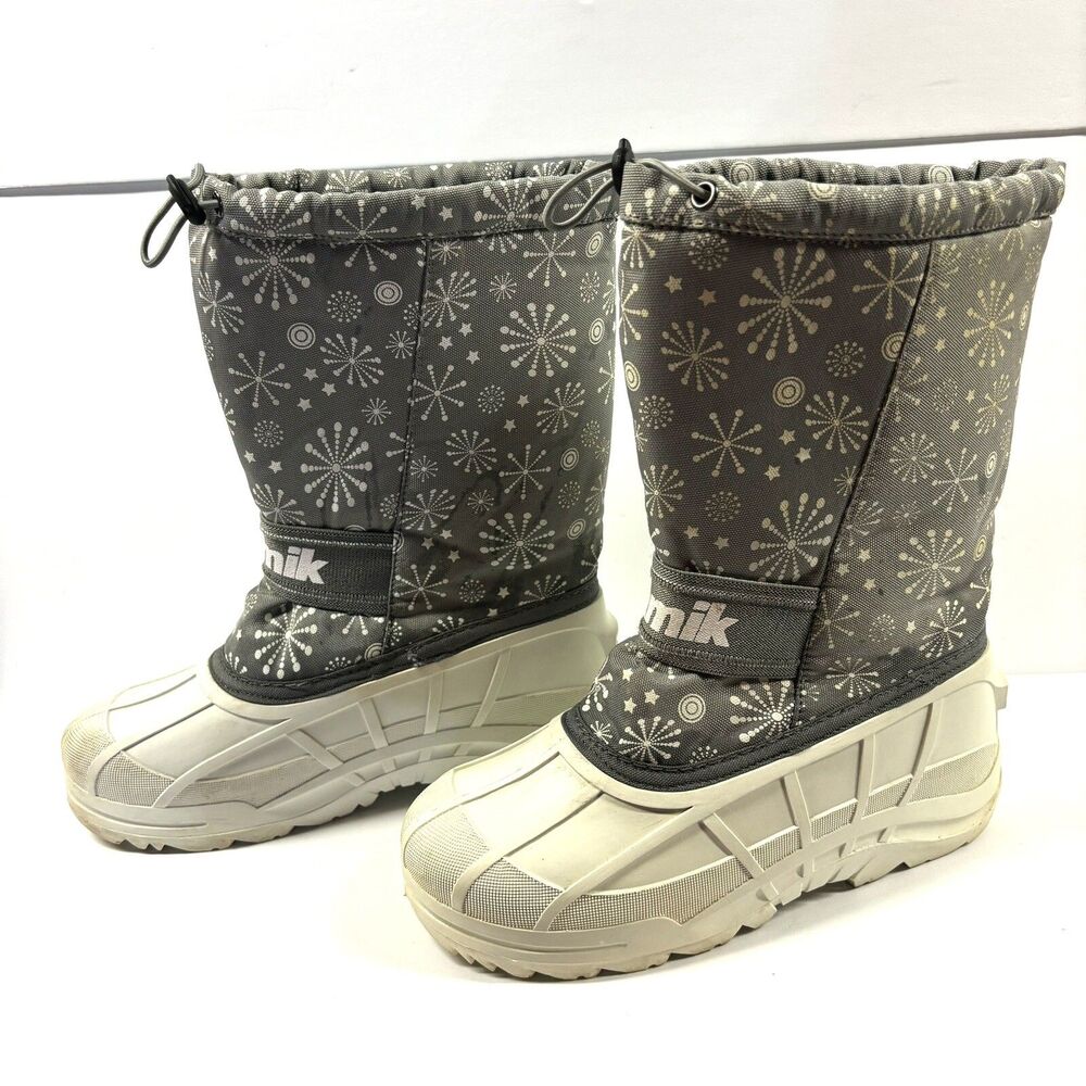 Kamik Winter Snow Boots Youth Girls Size 6 Snowridge White Gray Wool Insulated